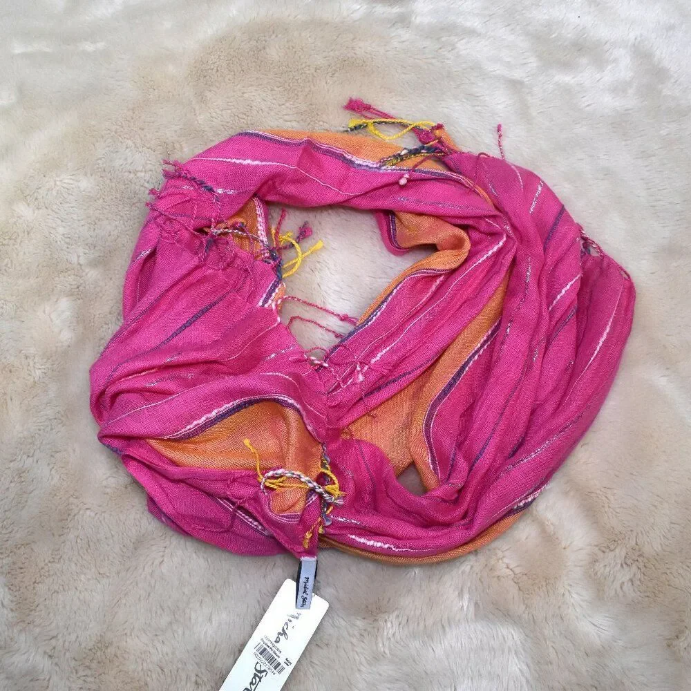 Michael Stars Pink Orange Silver Sparkle Striped Fringe Scarf Wrap New